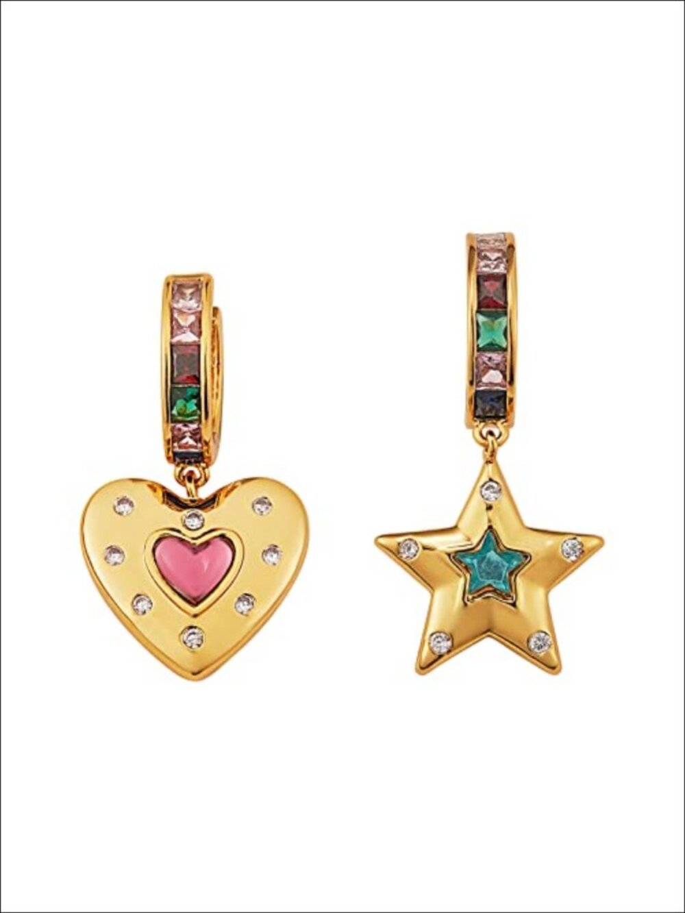 Gold Heart Star Dangle Hoop Earrings Copper Zircon Women's Jewelry Gift